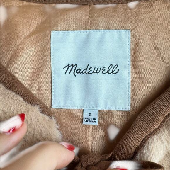 Madewell Brown Beige Colorblock Faux Mink Fur Long Length Ribbon Tie Jacket - Picture 13 of 16